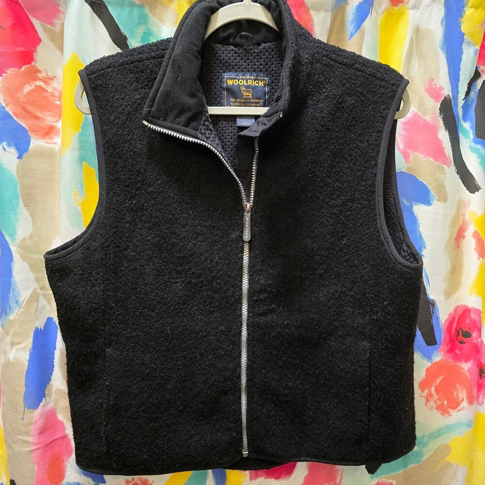Woolrich Technowool black full zip vest pockets woman's large